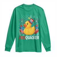 Funny 4th of July Duck Firequacker Long Sleeve Shirt Patriotic Vintage American Flag - Wonder Print Shop