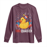 Funny 4th of July Duck Firequacker Long Sleeve Shirt Patriotic Vintage American Flag - Wonder Print Shop
