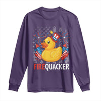 Funny 4th of July Duck Firequacker Long Sleeve Shirt Patriotic Vintage American Flag - Wonder Print Shop