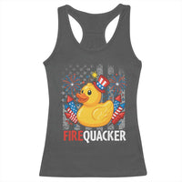 Funny 4th of July Duck Firequacker Racerback Tank Top Patriotic Vintage American Flag - Wonder Print Shop