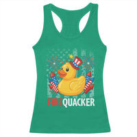Funny 4th of July Duck Firequacker Racerback Tank Top Patriotic Vintage American Flag - Wonder Print Shop