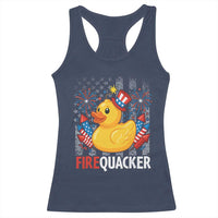 Funny 4th of July Duck Firequacker Racerback Tank Top Patriotic Vintage American Flag - Wonder Print Shop