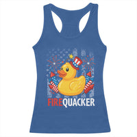 Funny 4th of July Duck Firequacker Racerback Tank Top Patriotic Vintage American Flag - Wonder Print Shop