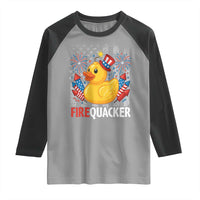 Funny 4th of July Duck Firequacker Raglan Shirt Patriotic Vintage American Flag - Wonder Print Shop