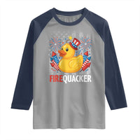 Funny 4th of July Duck Firequacker Raglan Shirt Patriotic Vintage American Flag - Wonder Print Shop