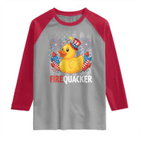Funny 4th of July Duck Firequacker Raglan Shirt Patriotic Vintage American Flag - Wonder Print Shop
