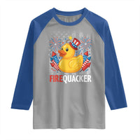 Funny 4th of July Duck Firequacker Raglan Shirt Patriotic Vintage American Flag - Wonder Print Shop