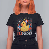 Funny 4th of July Duck Firequacker T Shirt For Women Patriotic Vintage American Flag - Wonder Print Shop