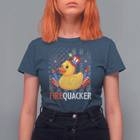 Funny 4th of July Duck Firequacker T Shirt For Women Patriotic Vintage American Flag - Wonder Print Shop