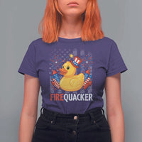 Funny 4th of July Duck Firequacker T Shirt For Women Patriotic Vintage American Flag - Wonder Print Shop