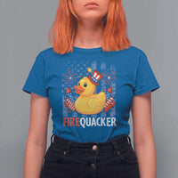 Funny 4th of July Duck Firequacker T Shirt For Women Patriotic Vintage American Flag - Wonder Print Shop