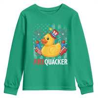 Funny 4th of July Duck Firequacker Youth Sweatshirt Patriotic Vintage American Flag - Wonder Print Shop
