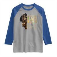 Juneteenth Black Queen Nutritional Facts Raglan Shirt Afro Melanin Queen