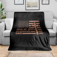 Man of God Husband Dad Christian Dad Father's Day Throw Blanket Vintage American Flag