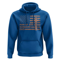 Man of God Husband Dad Christian Dad Father's Day Hoodie Vintage American Flag