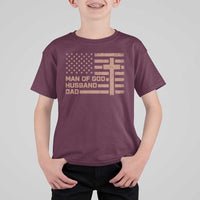 Man of God Husband Dad Christian Dad Father's Day T Shirt For Kid Vintage American Flag