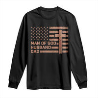 Man of God Husband Dad Christian Dad Father's Day Long Sleeve Shirt Vintage American Flag
