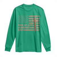 Man of God Husband Dad Christian Dad Father's Day Long Sleeve Shirt Vintage American Flag