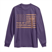 Man of God Husband Dad Christian Dad Father's Day Long Sleeve Shirt Vintage American Flag