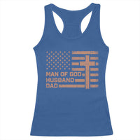 Man of God Husband Dad Christian Dad Father's Day Racerback Tank Top Vintage American Flag