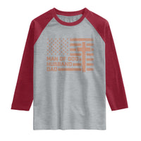 Man of God Husband Dad Christian Dad Father's Day Raglan Shirt Vintage American Flag