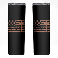 Man of God Husband Dad Christian Dad Father's Day Skinny Tumbler Vintage American Flag