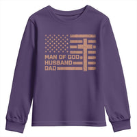 Man of God Husband Dad Christian Dad Father's Day Youth Sweatshirt Vintage American Flag