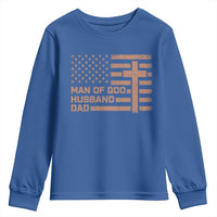 Man of God Husband Dad Christian Dad Father's Day Youth Sweatshirt Vintage American Flag