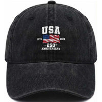250th Anniversary USA 4th of July America US Flag Patriotic Washed Cotton Baseball Cap