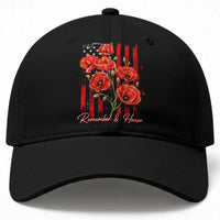 Remember And Honor Memorial Day Baseball Cap Red Poppy Flowers