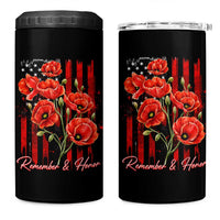 Remember And Honor Memorial Day 4 in 1 Can Cooler Tumbler Red Poppy Flowers