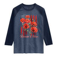 Remember And Honor Memorial Day Raglan Shirt Red Poppy Flowers