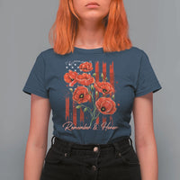 Remember And Honor Memorial Day T Shirt For Women Red Poppy Flowers