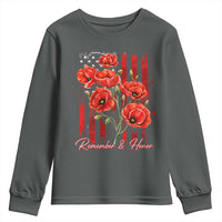 Remember And Honor Memorial Day Youth Sweatshirt Red Poppy Flowers