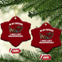 In My Defense I Was Left Unsupervised Funny Bigfoot Ceramic Ornament