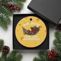 In My Defense I Was Left Unsupervised Funny Bigfoot Ceramic Ornament