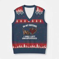 In My Defense I Was Left Unsupervised Funny Bigfoot V-Neck Knit Sweater Vest