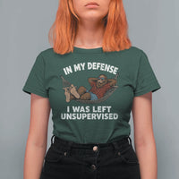 In My Defense I Was Left Unsupervised Funny Bigfoot T Shirt For Women