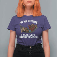 In My Defense I Was Left Unsupervised Funny Bigfoot T Shirt For Women