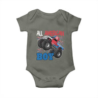 Funny All American Boy 4th Of July Baby Onesie Monster Trucks American Flag Fireworks - Wonder Print Shop