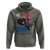 Funny All American Boy 4th Of July Hoodie Monster Trucks American Flag Fireworks - Wonder Print Shop
