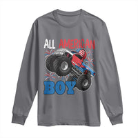 Funny All American Boy 4th Of July Long Sleeve Shirt Monster Trucks American Flag Fireworks - Wonder Print Shop
