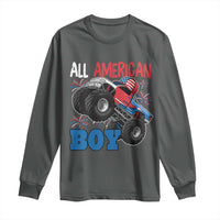 Funny All American Boy 4th Of July Long Sleeve Shirt Monster Trucks American Flag Fireworks - Wonder Print Shop
