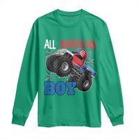 Funny All American Boy 4th Of July Long Sleeve Shirt Monster Trucks American Flag Fireworks - Wonder Print Shop