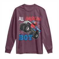 Funny All American Boy 4th Of July Long Sleeve Shirt Monster Trucks American Flag Fireworks - Wonder Print Shop