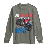 Funny All American Boy 4th Of July Long Sleeve Shirt Monster Trucks American Flag Fireworks - Wonder Print Shop