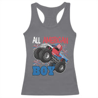 Funny All American Boy 4th Of July Racerback Tank Top Monster Trucks American Flag Fireworks - Wonder Print Shop