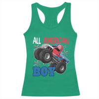 Funny All American Boy 4th Of July Racerback Tank Top Monster Trucks American Flag Fireworks - Wonder Print Shop