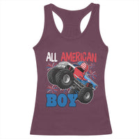 Funny All American Boy 4th Of July Racerback Tank Top Monster Trucks American Flag Fireworks - Wonder Print Shop