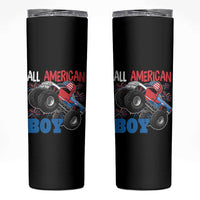 Funny All American Boy 4th Of July Skinny Tumbler Monster Trucks American Flag Fireworks - Wonder Print Shop